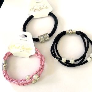 COOL JEWELS MAGNETIC CLASP BRAIDED BRACELETS WITH RHINESTONES